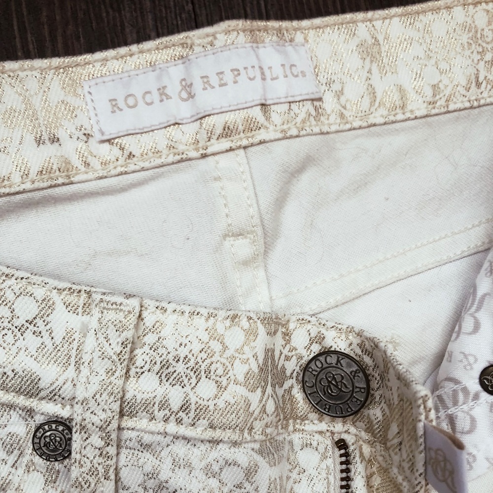 Rock and republic, white and gold jeans, 4